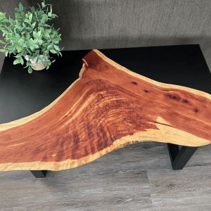 SOLD - Black Resin and Live Edge Cedar Wood Coffee Table