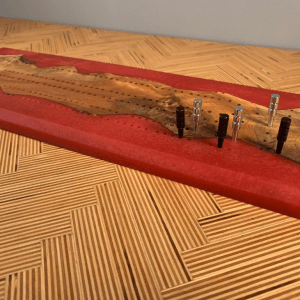 Red Resin and Burl Wood Cribbage Board